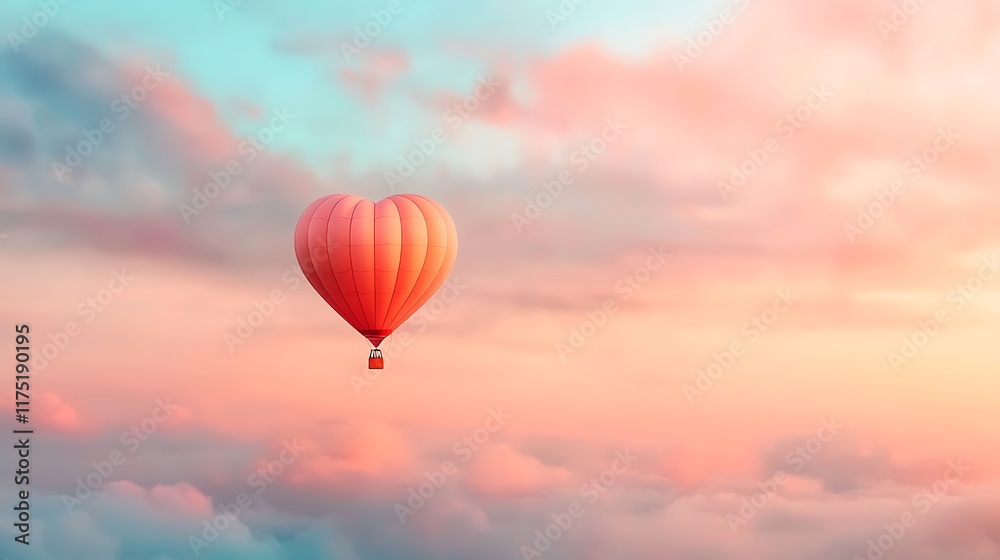 Obraz premium Valentine's day love celebration hot air balloon aerial view romantic skies dreamy environment