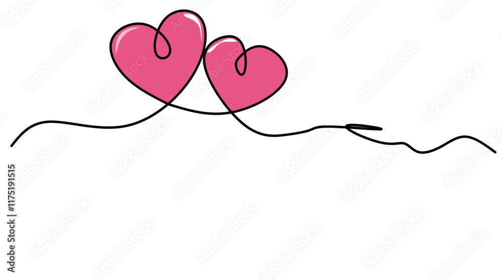 Fototapeta premium Three heart shapes with a continuous line. Love and family concept. The romantic symbol for valentines card.