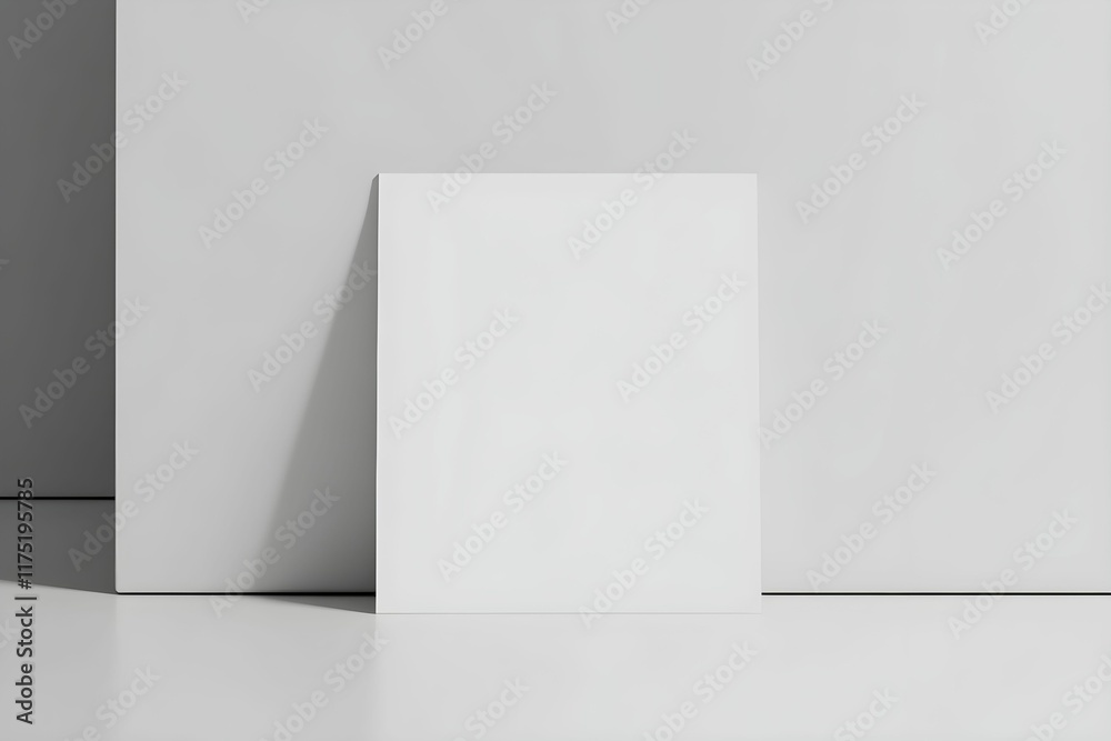 Minimalistic white canvas against a smooth gray background in a modern interior space Minimalistic white canvas against a smooth gray background in a modern interior space