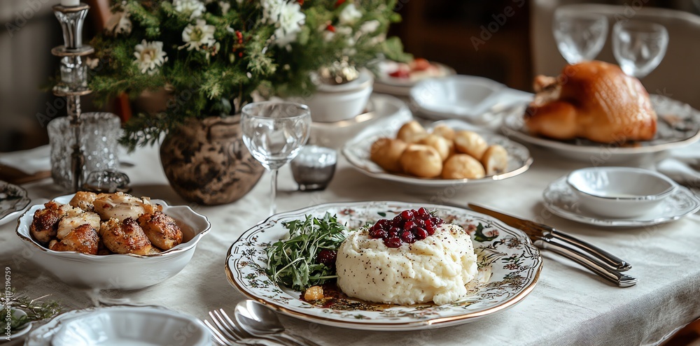 Rustic Thanksgiving Feast: Creamy Mashed Potatoes with Cranberry Sauce and Roasted Delights Rustic Thanksgiving Feast: Creamy Mashed Potatoes with Cranberry Sauce and Roasted Delights