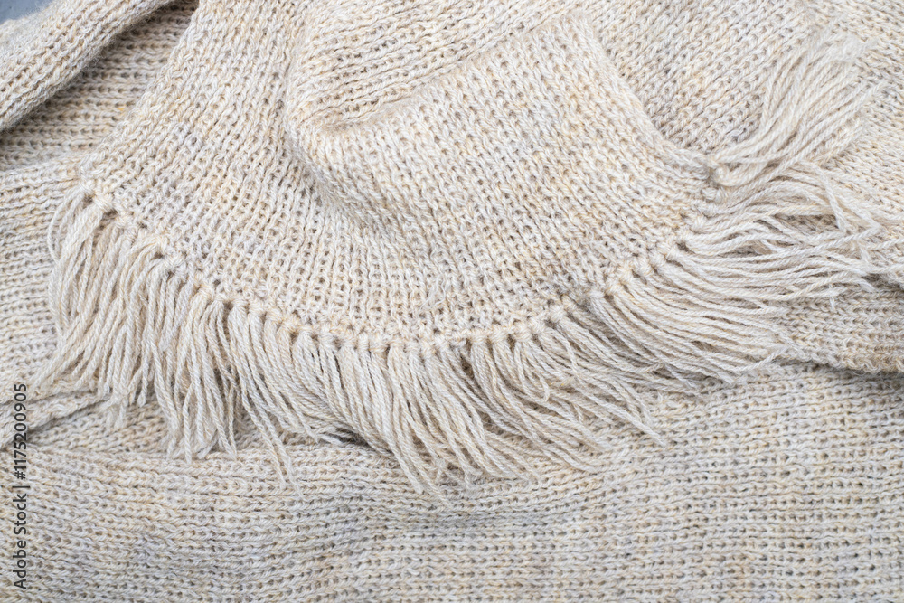 Cozy Neutral Knitted Blanket with Fringe Edges Cozy Neutral Knitted Blanket with Fringe Edges