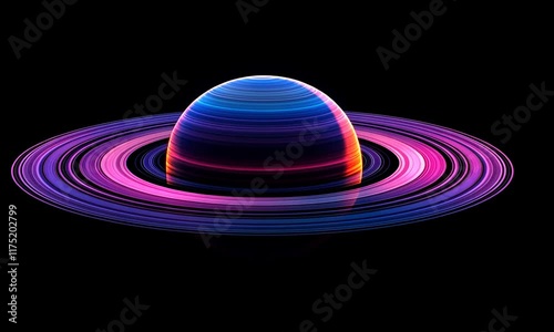 Illustration of abstract colorful Saturn on a dark background photo
