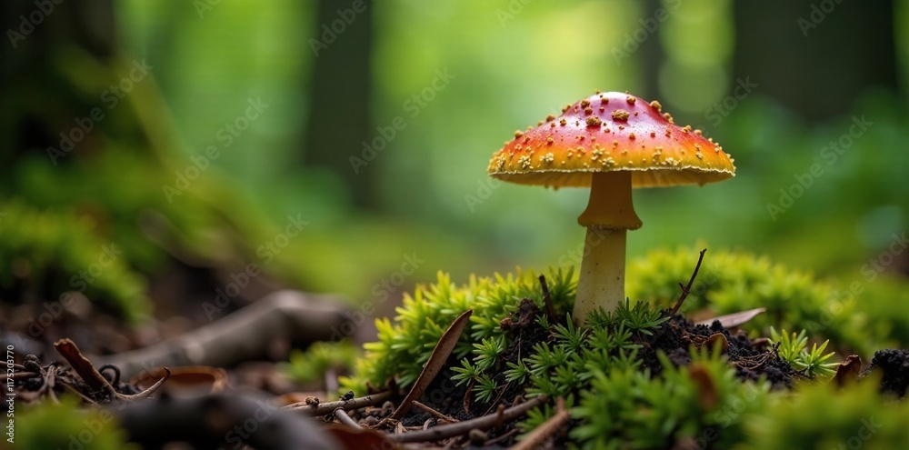 Suillus grevillei growing in a shaded woodland environment, wild, mushrooms, woodland Suillus grevillei growing in a shaded woodland environment, wild, mushrooms, woodland