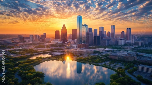 Stunning Dallas Skyline Sunrise Reflection