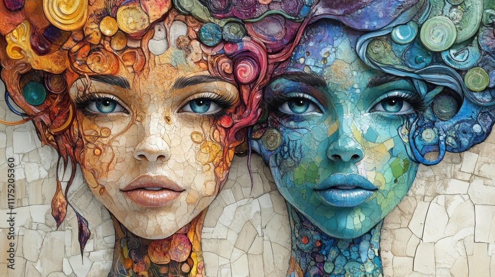 Artistic Dual Portrait in Warm and Cool Tones. Generative AI Artistic Dual Portrait in Warm and Cool Tones. Generative AI
