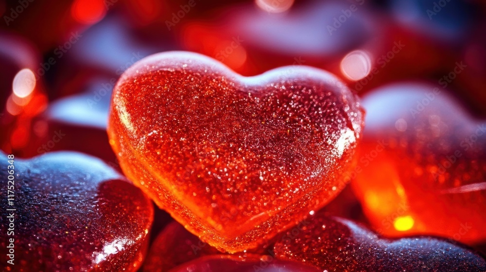A close-up of sparkling red hearts, perfect for romantic themes and Valentine's Day celebrations. Capture the love! A close-up of sparkling red hearts, perfect for romantic themes and Valentine's Day celebrations. Capture the love!