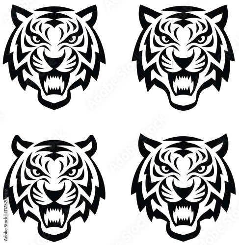 A sticker sheet with  tiger face icon silhouettes Bundle