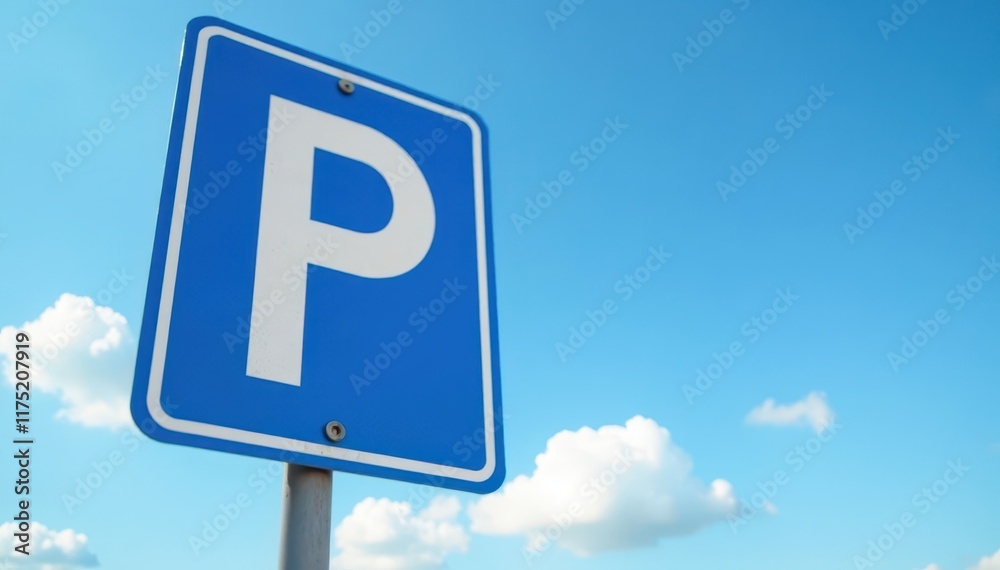 Sharp focus blue parking sign set against cloudless azure , blue, sharp, color Sharp focus blue parking sign set against cloudless azure , blue, sharp, color