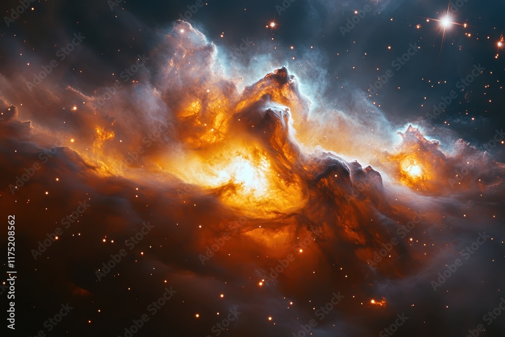 Fototapeta premium Vibrant cosmic clouds illuminated by stars in deep space reveal the beauty of the universe