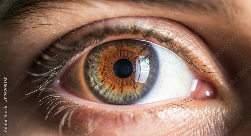 Fototapeta premium Close-up image of brown eye with clear details iris and pupil