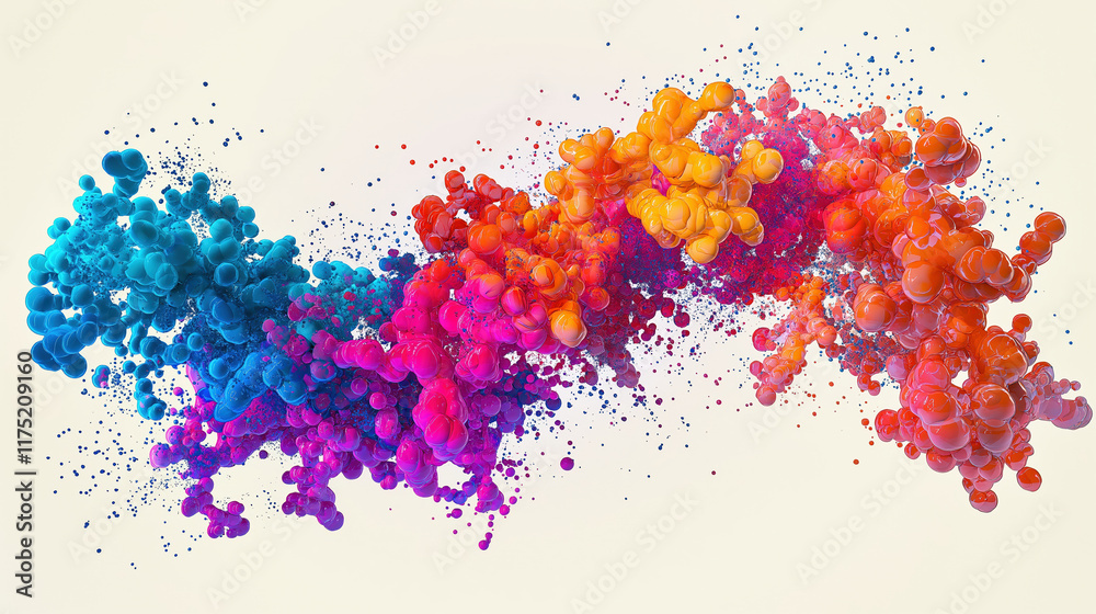 Fototapeta premium Colorful abstract molecular visualization with vibrant hues of blue, pink, orange, and purple, creating dynamic and energetic composition