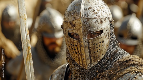 Medieval Warrior in Armor - Epic Battle Scene photo