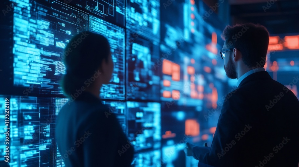 Futuristic Holographic Data in Modern Corporate Office
