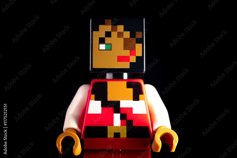 Naklejka premium LEGO Minecraft Woman pirate on the black background