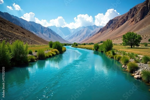 Calm turquoise waters of Katun river flowing through Alashan Plateau, katun river, alashan plateau, serene atmosphere photo