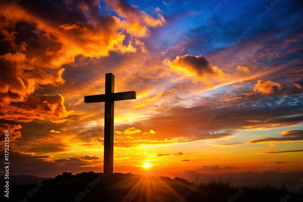 Silhouette of Cross at Sunset, Christian Faith, Religious Symbol, Spiritual, Belief Silhouette of Cross at Sunset, Christian Faith, Religious Symbol, Spiritual, Belief