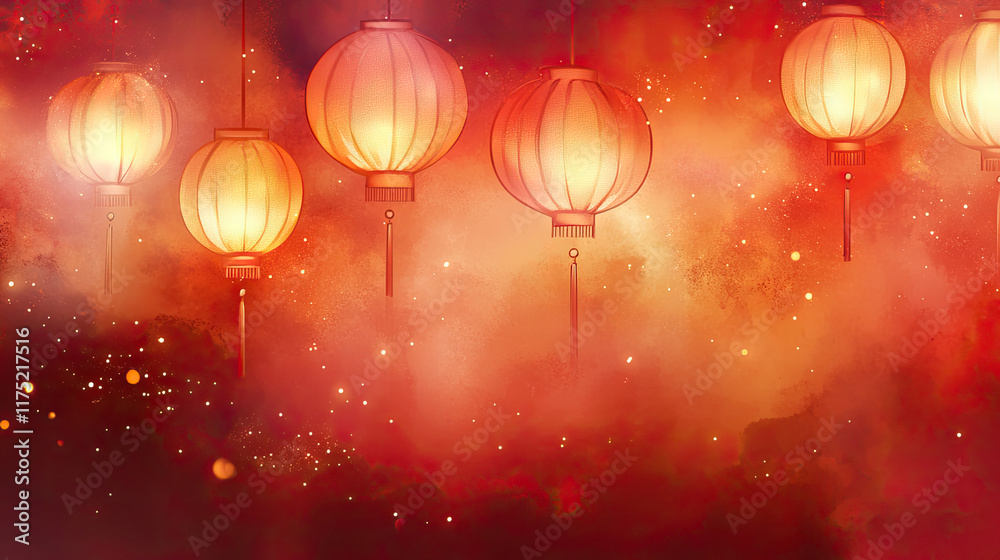 Beautiful Lanterns Glowing in the Night with Colorful Backgrounds Beautiful Lanterns Glowing in the Night with Colorful Backgrounds
