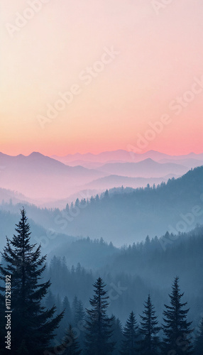 Misty Mountain morning light pink purple pastel gradient dreamy atmosphere phone wallpaper background 4k