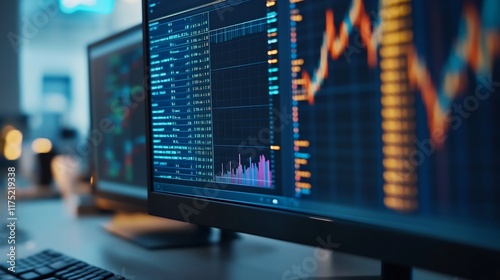 Wallpaper Mural Futuristic 3D Graph Display on Computer Monitor Showcasing Financial Data and Analytics Torontodigital.ca