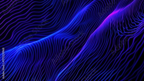 Vibrant abstract waves of blue and purple light creating a dynamic and fluid background design for creative projects.