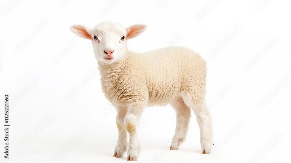 Adorable white lamb standing on clear white background Adorable white lamb standing on clear white background