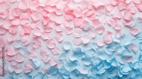 Delicate Pink and Blue Petals Arranged on Soft White Background
