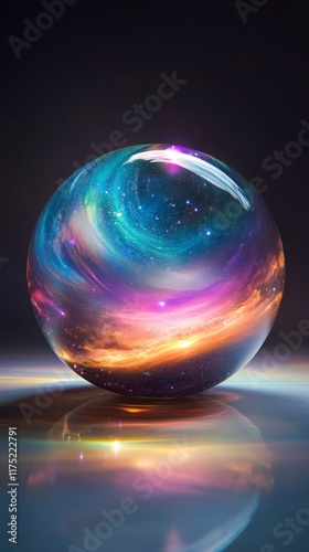 Celestial Glass Sphere: Mysteries of the Cosmos in Teal, Violet, and Gold