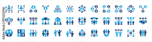 Business teamwork and network vector icon set. Cooperation business thin line icons. Contains symbol icons of connection, management, team, group, relationship, leadership, deliberation, forum.