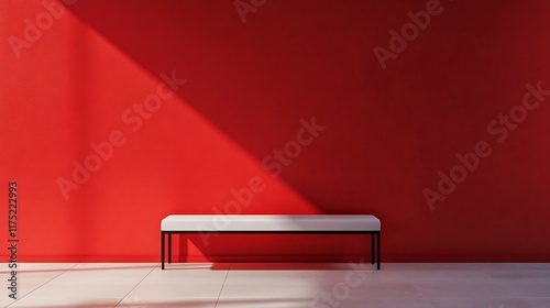 Romantic Red Room with Minimalist Bench for Modern Interior Design