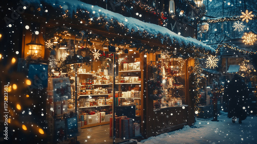 Obraz na płótnie An online shopping interface displaying Christmas-themed products, enveloped in virtual snowflakes and twinkling lights, creating a cozy shopping atmosphere w salonie