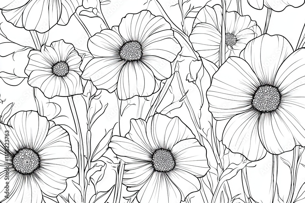 custom made wallpaper toronto digitalBlack and white floral seamless pattern of detailed cosmos flowers