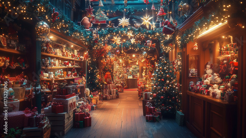 Obraz na płótnie An online shopping page brimming with holiday items, framed by virtual garlands and twinkling stars, exuding a magical festive spirit w salonie