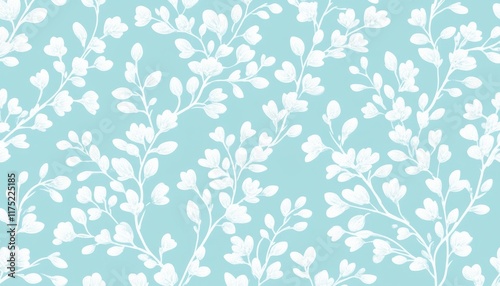 Wallpaper Mural Elegant floral pattern featuring delicate white blossoms on a soft blue background, perfect for design projects. Torontodigital.ca