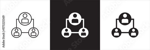 Business person network connection icon set. Icons that have meaning of relation, community, management, partner, social, interaction, communication. Vector icon design in thin line and flat design.