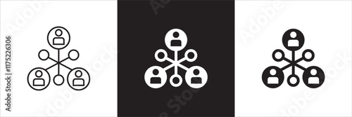 Business person network connection icon set. Icons that have meaning of relation, community, management, partner, social, interaction, communication. Vector icon design in thin line and flat design.