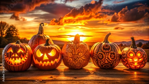 Silhouette Pumpkin Designs: Spooky Autumn Harvest Backlit Photography photo