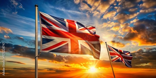 Silhouette Union Jack vs St George's Cross Flags at Sunset - Dramatic British Flag Photography photo