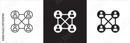 Business person network connection icon set. Icons that have meaning of relation, community, management, partner, social, interaction, communication. Vector icon design in thin line and flat design.