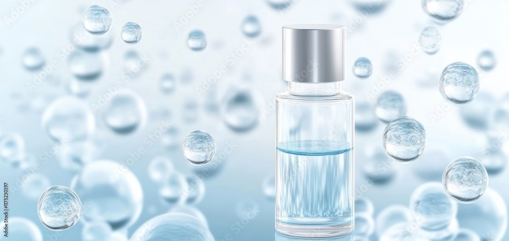 A stylish glass perfume bottle surrounded by floating water droplets, showcasing elegance and freshness in design. A stylish glass perfume bottle surrounded by floating water droplets, showcasing elegance and freshness in design.