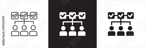 Teamwork cooperation icon set. Icons that have meaning of job done, relation, community, management, partner, social, interaction, communication. Vector icon design in thin line and flat design.