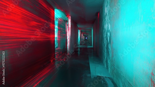 Futuristic corridor with dynamic light streaks creating an inten photo