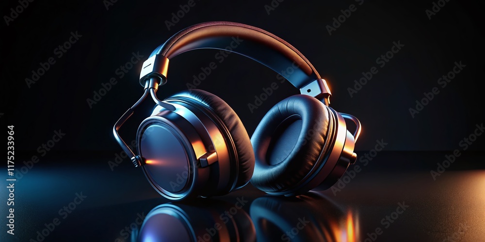 Fototapeta premium Sleek Black Headphones, Low Light Studio Shot