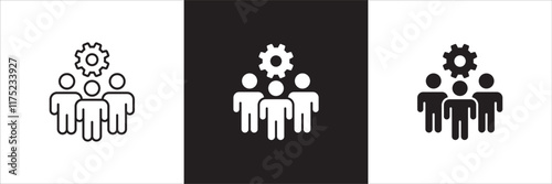 Cooperation participation icon set. Icons that have meaning of participation, relation, community, management, partner, social, interaction, communication. Vector icon design in thin line flat design.