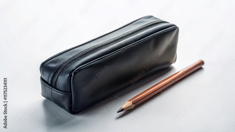 Sleek Black Pencil Case on Pure White Background - High-Resolution Stock Photo Sleek Black Pencil Case on Pure White Background - High-Resolution Stock Photo