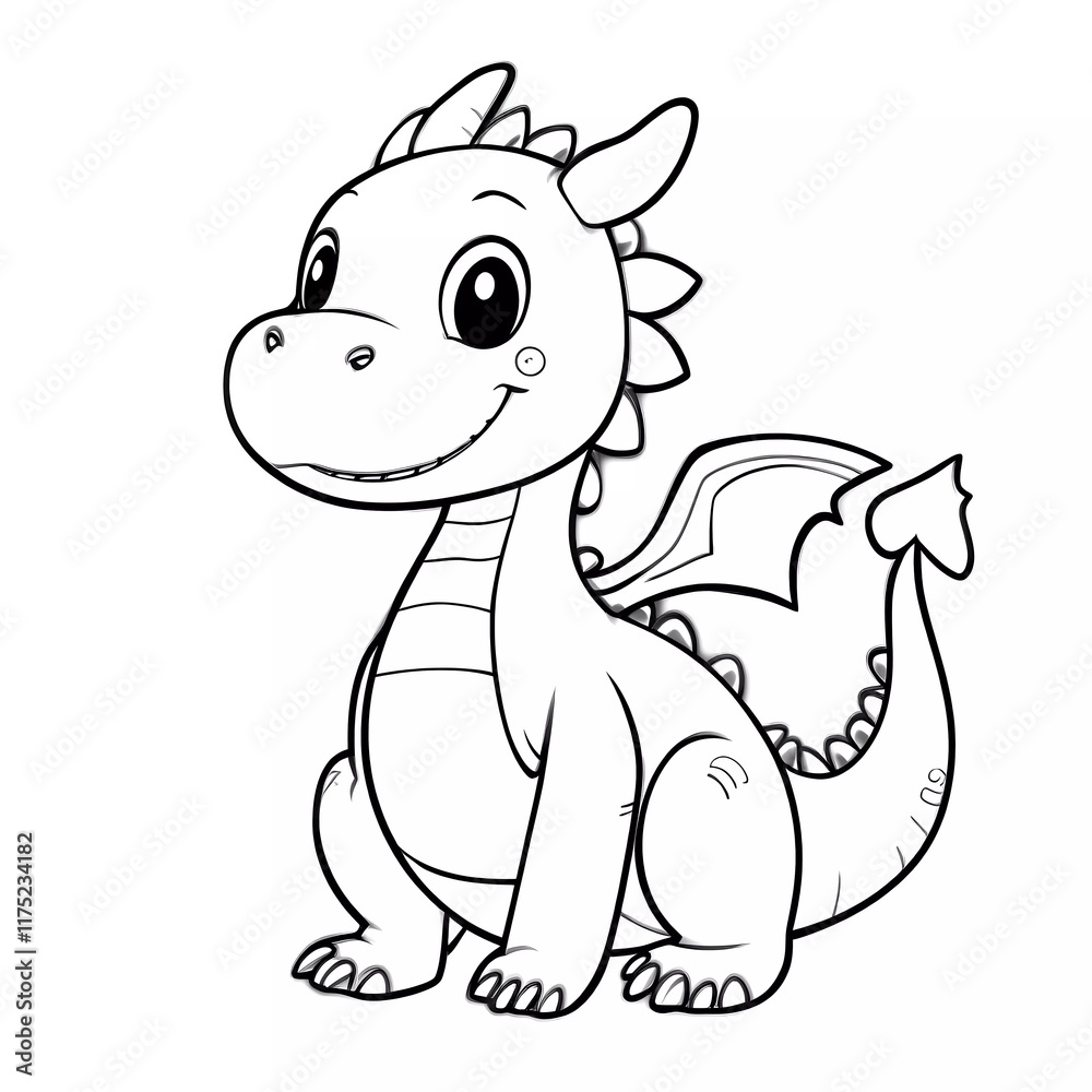 Fototapeta premium Adorable Baby Dragon Coloring Page: A Cute Fantasy Creature