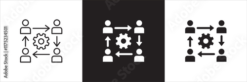 Cooperation participation icon set. Icons that have meaning of participation, relation, community, management, partner, social, interaction, communication. Vector icon design in thin line flat design.