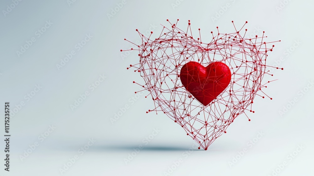 Heart made of lines is surrounded by a red heart. The heart is surrounded by a web of lines, giving it a sense of depth and complexity. Concept of love and connection Heart made of lines is surrounded by a red heart. The heart is surrounded by a web of lines, giving it a sense of depth and complexity. Concept of love and connection