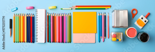 An Artful Arrangement of New HB School Supplies Ready for Use on a Wooden Desk photo