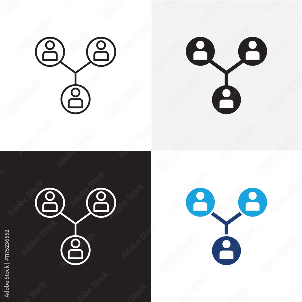Business person network connection icon set. Icons that have meaning of relation, community, management, partner, social, interaction, communication. Vector icon design in thin line and flat design. Business person network connection icon set. Icons that have meaning of relation, community, management, partner, social, interaction, communication. Vector icon design in thin line and flat design.