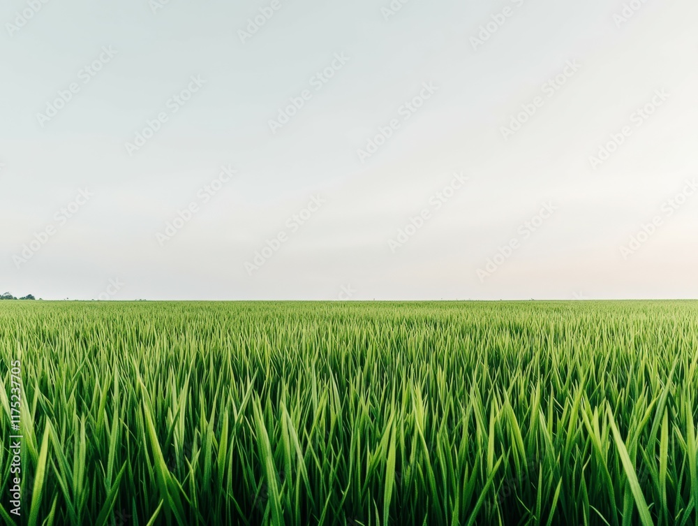 Fototapeta premium Lush green rice field under a clear sky during the day